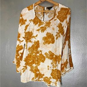 Yellow and white floral blouse
